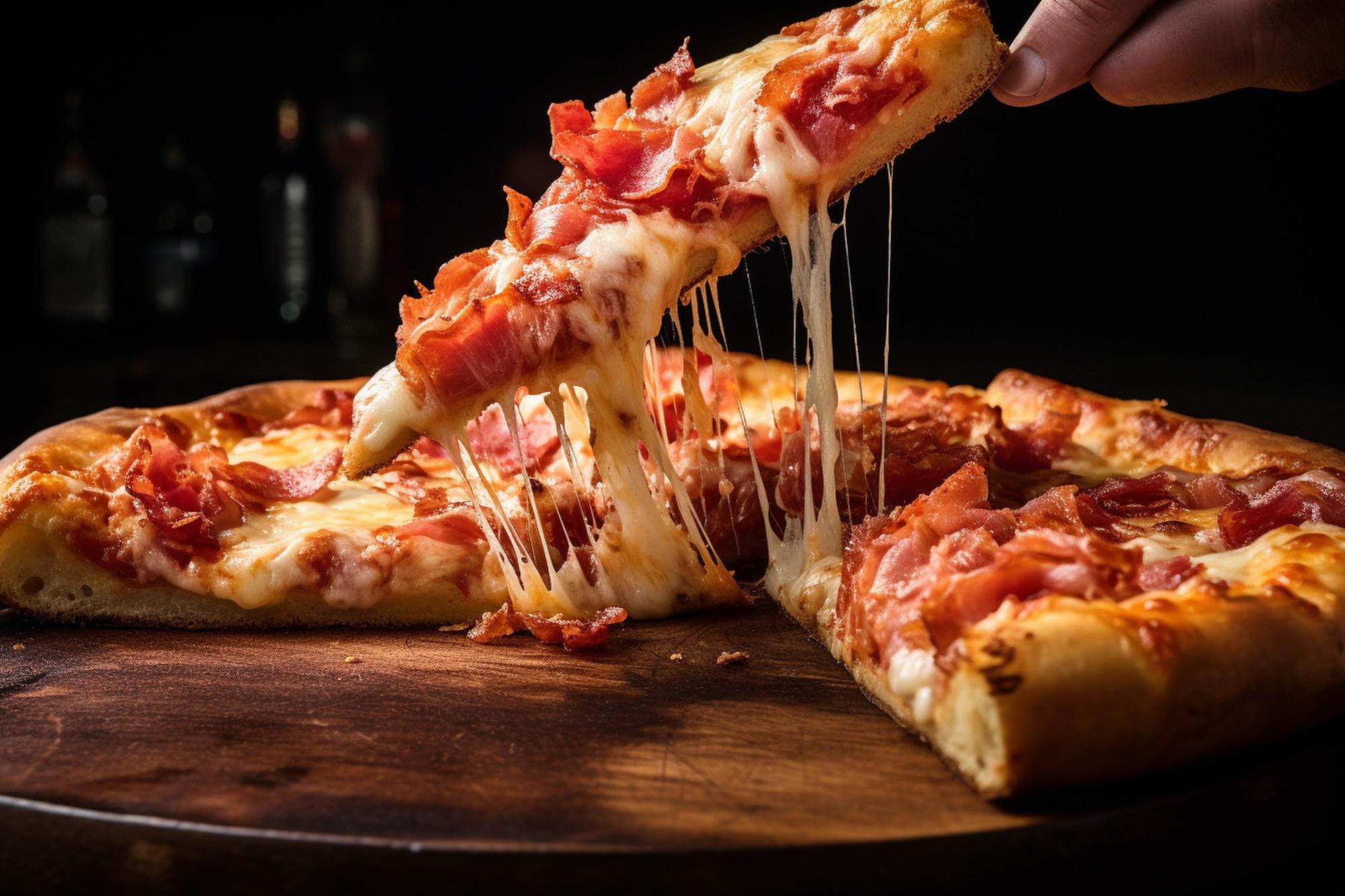 Fatia de pizza sendo servida