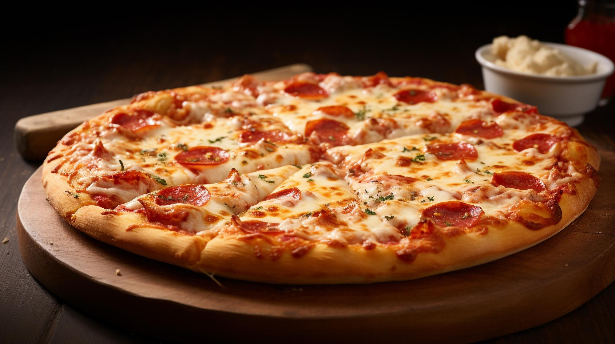 Pizza inteira servida em tábua
